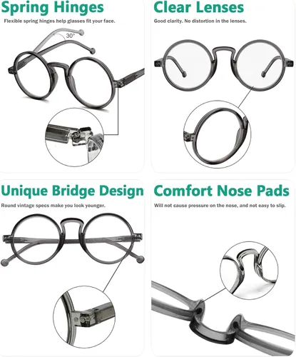 Vista 5 de Eyekepper Gafas de lectura redondas para mujeres y hombres lectores retro Mens Ladies Reader Eyeglasses,All Day Comfort Spring Hinges,Fashion