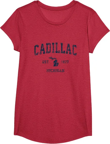 Vista 19 de Cadillac Michigan MI Vintage Sports Design Navy Print Camiseta