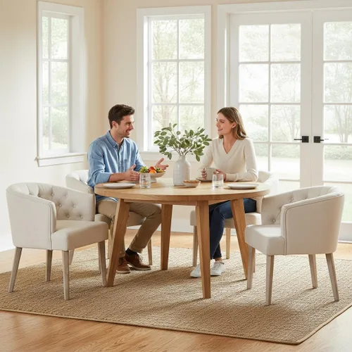 Vista 12 de LukeAlon Juego de 2 sillas de comedor de lino con brazo copetudo, color Beige