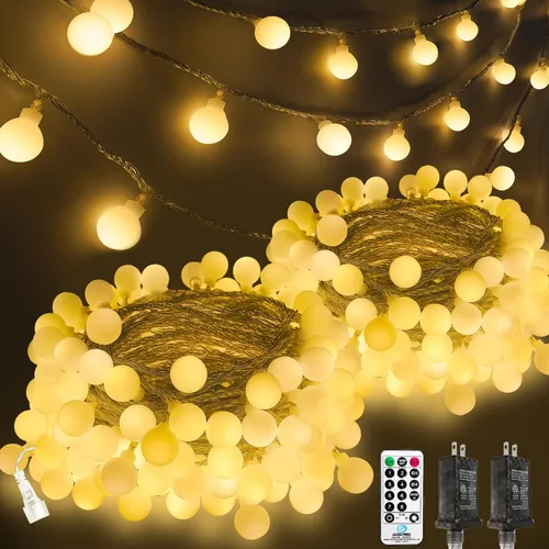 Vista 8 de LORRYTE Luces de Navidad marroquíes para exteriores operadas por batería, 60 LED de 36 pies, luces de globo de hadas con 8 modos de iluminación