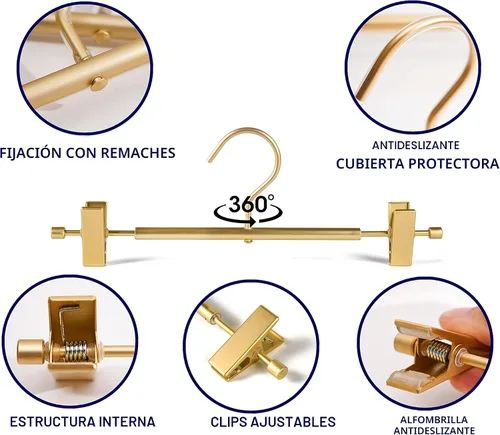 Vista 3 de Amber Home Paquete de 10 perchas de aluminio dorado mate de alta calidad, colgador de falda de metal extra suave y duradero de 12.2 pulgadas