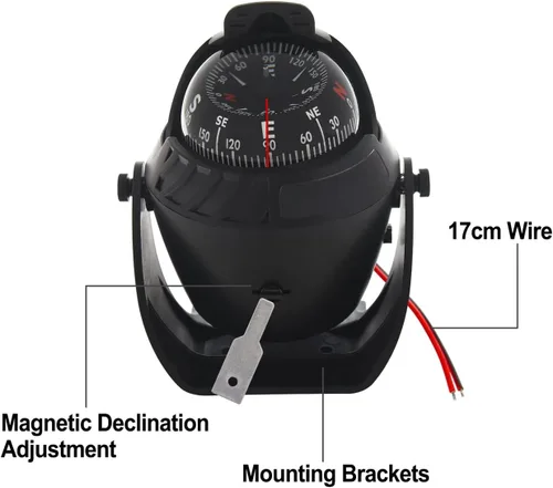 Vista 2 de Brújula marina navegación ligera LED compás automotriz electrónica pivotante para barco coche camión