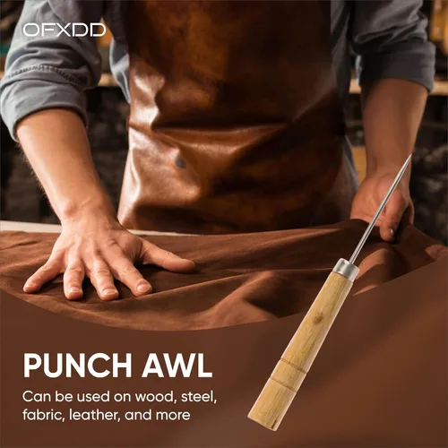 Vista 4 de Punzón rascador de cuero, herramienta de punzón de mango de bordado, punzón de madera para hacer libros, punzón de costura de madera