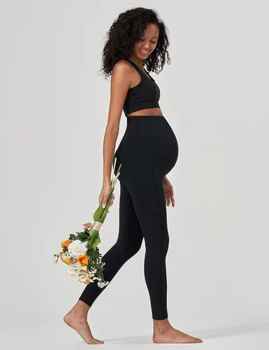 Vista 3 de Enerful Leggings de entrenamiento de maternidad para mujer, sobre el vientre, ropa activa, atléticos, suaves, pantalones de yoga con bolsillos