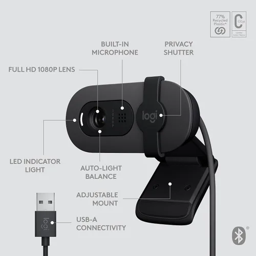 Vista 6 de Logitech Brio 105 Full HD 1080p Business Webcam con equilibrio de luz