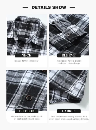 Vista 5 de JMIERR - Camisas de manga larga con botones para hombre, camisa informal de franela de algodón