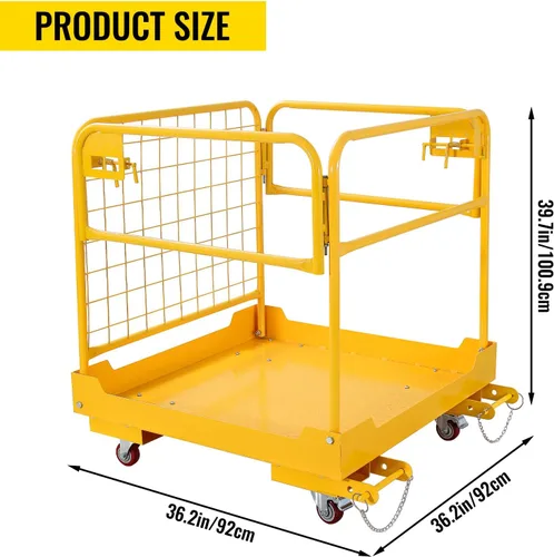 Vista 3 de Jaula de seguridad para carretilla elevadora de 36 x 36 pulgadas, plataforma de trabajo para carretilla elevadora, capacidad de 1150 libras con 4