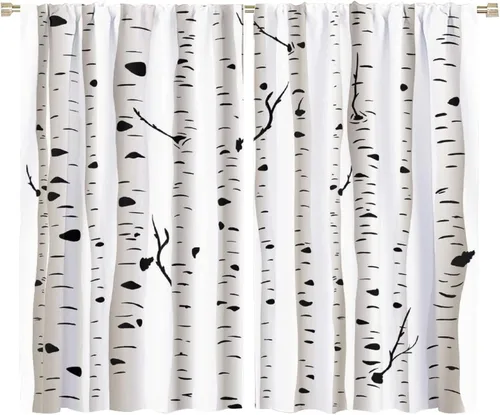 Vista 70 de Cortinas de abedul para sala de estar, niebla matutina en otoño, decoración del hogar, 42 x 45 pulgadas de largo