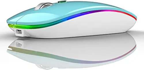 Vista 13 de TENMOS Ratón inalámbrico Bluetooth, LED delgado (Bluetooth 5.1 + USB) 2.4GHz recargable silencioso con adaptador tipo C para Laptop/MacBook/iPad