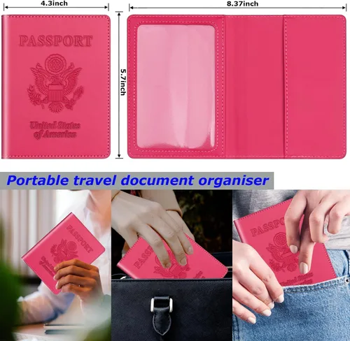Vista 2 de Herain Soporte para pasaporte, funda para pasaporte, cartera para pasaporte, para mujeres y hombres, funda de pasaporte, protector de libreta