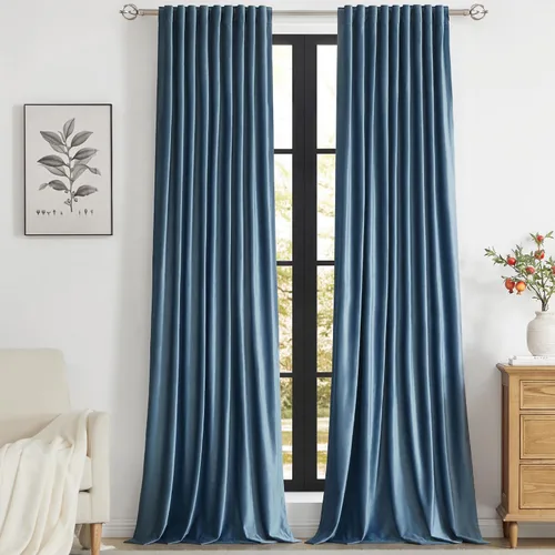 Vista 19 de PRIMROSE Cortinas de terciopelo champán de 63 pulgadas de largo para sala de estar, juego de 2 paneles opacos, bolsillo para barra, pestaña trasera