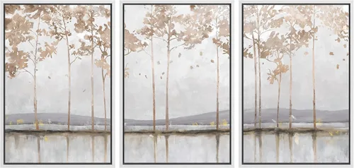 Vista 193 de SIGNFORD - Set de obras de arte en lienzo enmarcado para pared, ilustraciones abstractas de neblina del desierto en tonos neutros beige y marrón