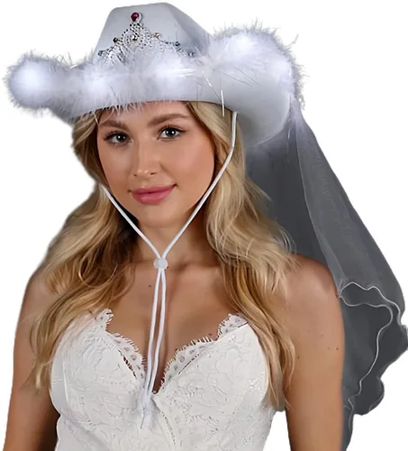 Vista 2 de blinkee Sombrero de vaquera de novia con velo para despedida de soltera y despedida de soltera