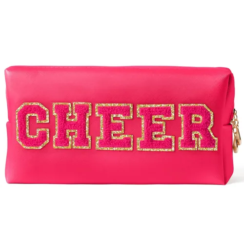 Vista 13 de Y1tvei Preppy Patch SKIN Letra Blanca Rosa Bolsa de Aseo para Cosméticos de Piel Sintética Bolsa de Maquillaje Portátil Bolsa de Almacenamiento