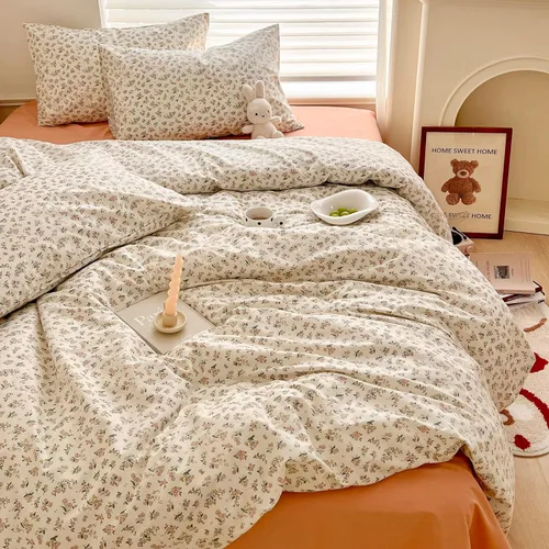 Vista 55 de Juego de funda de edredón blanca con estampado floral azul, juego de ropa de cama de algodón suave estilo bohemio, juego de ropa de cama estética