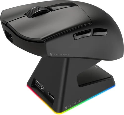 Vista 2 de TECWARE EX1 - Mouse ligero para juegos Mouse inalámbrico de 26 K DPI con pantalla OLED Diseño ultraligero de 2.08 oz Base de carga RGB Negro