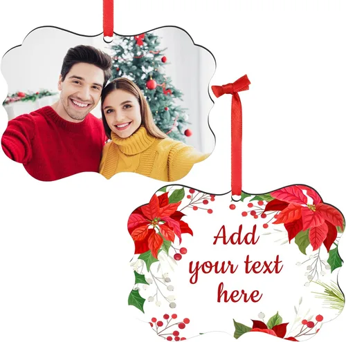 Vista 17 de Adornos de Navidad personalizados con foto, 1-150 paquetes de imágenes de texto con nombre de logotipo personalizado para bodas de Navidad