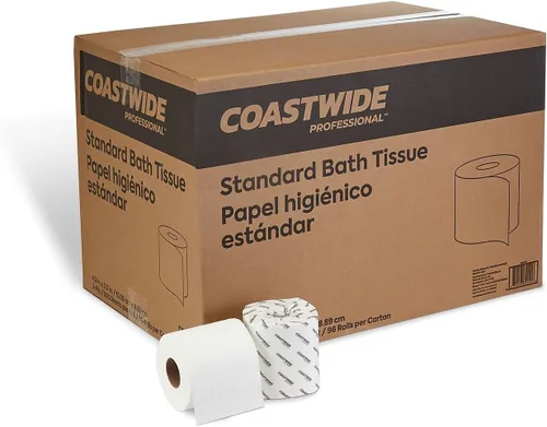 Vista 5 de Staples COASTWIDE - Papel higiénico, 1 capa, blanco, sin perfume, 96 rollos/caja, 1000 hojas/rollo, seguro para sépticos, duradero y absorbente
