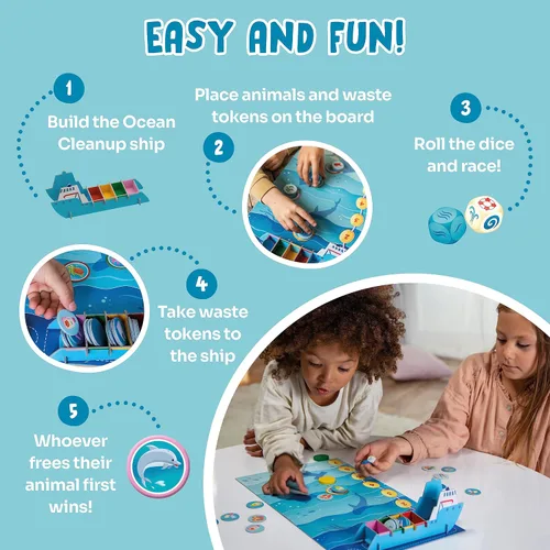 Vista 3 de Mission Ocean - Un juego de mesa familiar sobre la conservación del océano - Juegos preescolares divertidos y educativos para niños y niñas