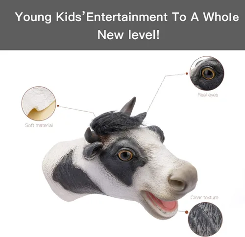 Vista 3 de Yolococa Marioneta de mano de vaca realista de látex suave juguete de animales narración de cuentos juego de rol suministros de fiesta para niños