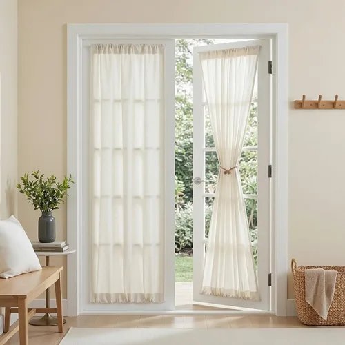 Vista 20 de MYSKY HOME Cortinas naturales de puerta francesa para ventana de puerta, 40 pulgadas de largo, cortas, semitransparentes, filtrantes de luz