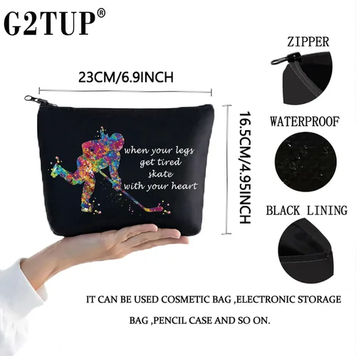Vista 2 de G2TUP Bolsa de cosméticos de hockey sobre hielo, estuche de maquillaje para jugadores de hockey, regalo para niñas cuando tus piernas se cansan