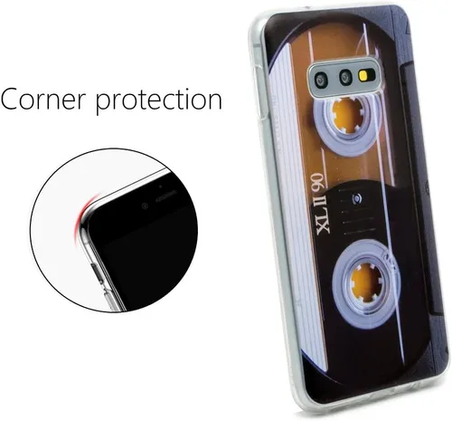 Vista 3 de FAteam - Funda para Galaxy S10e a prueba de golpes, a prueba de arañazos, con TPU suave, carcasa de cinta de casete de música retro, compatible