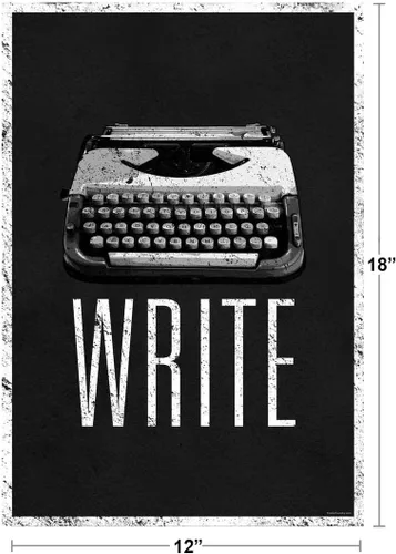 Vista 3 de Póster Write con máquina de escribir manual, retro, blanco y negro, inspirador y motivacional, para autor escritor, genial arte decorativo