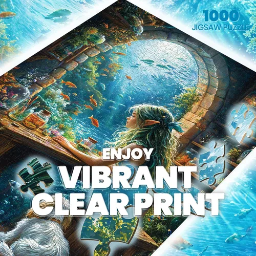 Vista 2 de 1000 Peice Puzzle for Adults Fantasy Undersea Girl Ocean Puzzles Chica submarina