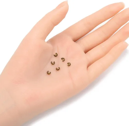Vista 2 de 100 piezas de cubiertas de nudo de abalorio de crimpado con extremos de 3 mm (0.12 pulgadas) pequeñas de latón de cobre chapado en bronce antiguo
