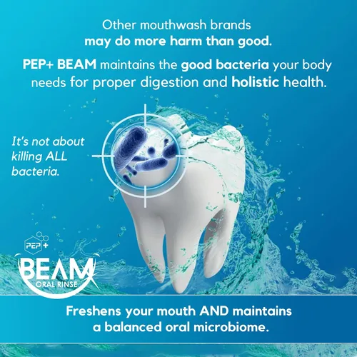 Vista 4 de PEP+ BEAM Enjuague bucal sin flúor sin alcohol con péptidos y xilitol - Enjuague oral para fortalecer el esmalte, soporte de encías y tejidos