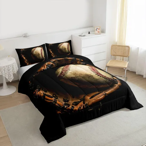 Vista 3 de Erosebridal Juego de edredón de béisbol tamaño completo, ropa de cama de juego deportivo, jugador de béisbol, inserto de edredón para niños