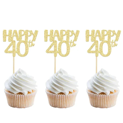 Vista 11 de Gyufise Paquete de 24 adornos dorados para cupcakes número 10 para celebrar cumpleaños de 10 años, bodas, aniversarios, fiestas, suministros