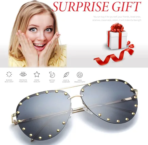 Vista 4 de Dollger Gafas de sol con tachuelas para mujer, gafas de sol de aviador con marco de metal UV 400