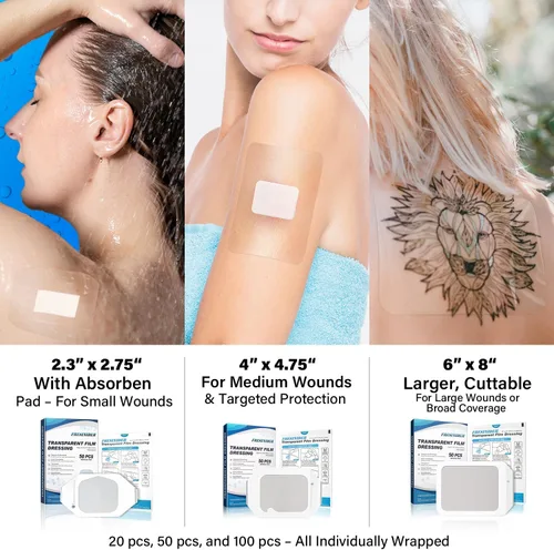 Vista 6 de FRESINIDER Apósito de película transparente de 2.3 x 2.75 pulgadas (paquete de 50) - Pequeños vendajes impermeables para ducha, cubierta