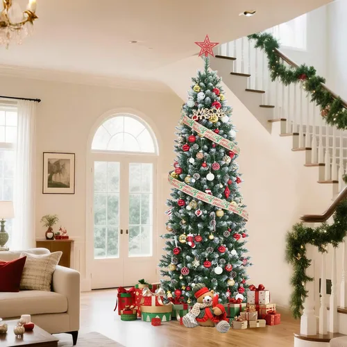 Vista 6 de Árbol de Navidad artificial flocado de nieve de 4 pies y 6 pulgadas Flocado blanco con piñas (forma de lápiz)
