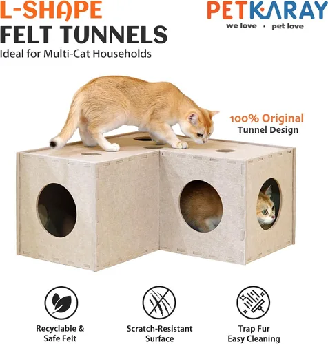 Vista 2 de PETKARAY Túnel para gatos, cueva original para gatos de interior, tubos y túneles de juego para gatitos grandes, juguete de fieltro suave con Beige