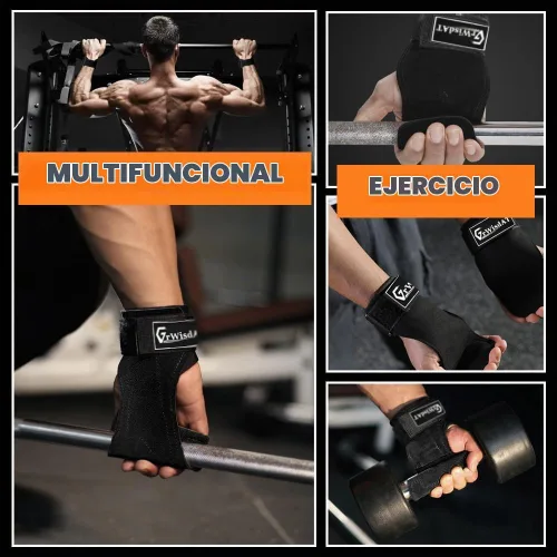 Vista 5 de Correa de muñeca para levantamiento de pesas, agarres de cuero de doble capa, correas ajustables para levantamiento de pesas para entrenar