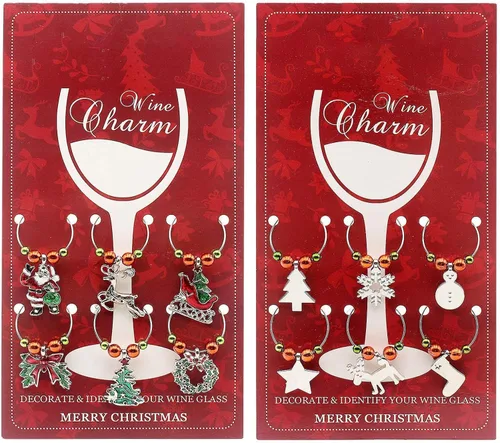 Vista 2 de Barra de abalorios de copa de vino de Navidad y marcadores de copa de vino