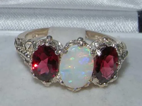 Vista 4 de Anillo de plata de ley 925 auténtico ópalo y granate para mujer