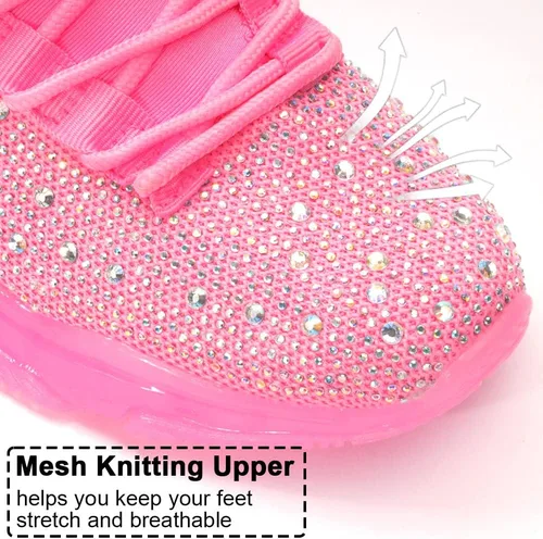 Vista 3 de BELOS Zapatos de mujer con strass de malla sin cordones para caminar, elegantes, con brillo, tenis transpirables