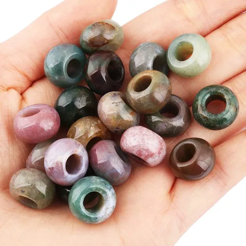 Vista 3 de TUMBEELLUWA Cuentas de piedra de agujero grande para hacer joyas, paquete de 15 cuentas sueltas de ágata Rondelle + paquete de 15 cuentas sueltas