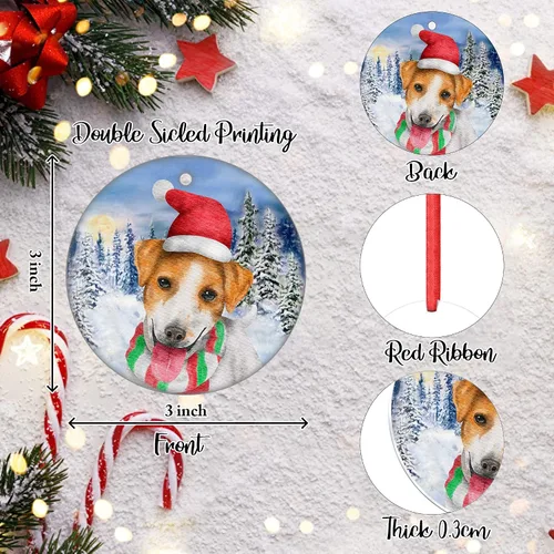 Vista 2 de Jack Russell Terrier - Adorno de Navidad para perro, adorno de Navidad para árbol de Navidad, adorno colgante para cachorro, adorno de cerámica