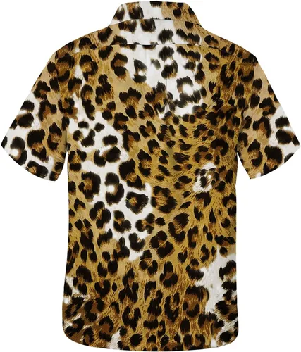 Vista 4 de American Trends Camisa hawaiana de manga corta con botones tropicales para Impresión de leopardo