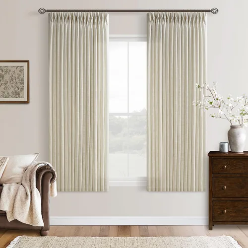Vista 61 de TWODRAPES Cortinas de Lino Plisadas con Pinza Beige Blancas de 54 Pulgadas de Largo 2 Paneles para Comedor Cocina Dormitorio Plisadas Semi