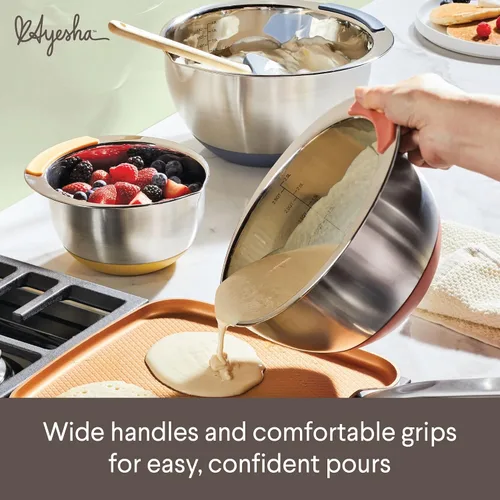 Vista 5 de Ayesha Curry Kitchenware Pantryware - Cuencos para mezclar de acero inoxidable, juego de 3 piezas, color plateado con asas