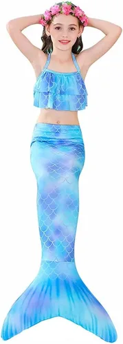 Vista 2 de 7pcs cola de sirena para niñas princesa traje de baño bikini natación gafas corona collar