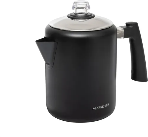 Vista 11 de Mixpresso - Estufa de café de acero inoxidable para 12 tazas 52 oz stainless steel percolator coffee pot for camping or home use, with cool-touch