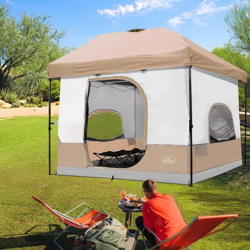Vista 7 de KAMPKEEPER Tienda de campaña interior para toldo emergente, convierte el toldo de patas rectas de 10'x10' en una tienda de campaña–Techo Caqui