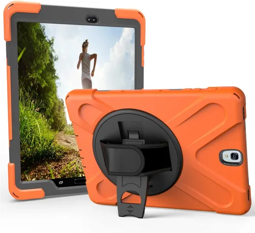 Vista 9 de Funda para Samsung Galaxy Tab S3 9.7 pulgadas SM-T820/SM-T825, 360 grados giratorio Kickstand mano correa de hombro resistente a prueba de golpes